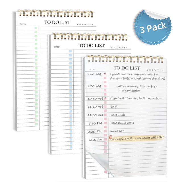 AGCAN To Do List Notepad, 3 Pack Spiral Daily Planner Notebook, Double ...