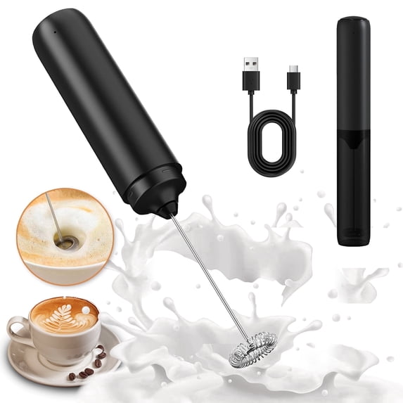 AGCAN Milk Frother Handheld, Rechargeable Drink Mixer with Stainless Steel Whisk, Rechargeable Coffee Frother for Lattes, Cappuccino, Hot Chocolate, Black