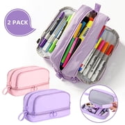 AGCAN Large Pencil Case, 2Pcs High Capacity Pencil Pouch with 4 Compartments, Aesthetic Pencil Bag with Zipper , Pink & Purple