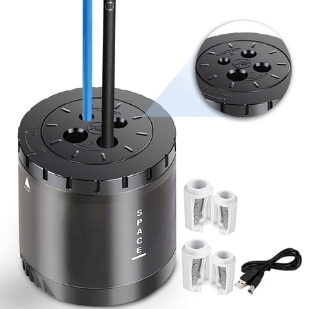 AGCAN Electric Pencil Sharpener with Four Holes, Auto Stop Pencil Sharpeners for 6.5-12mm Standard/Colored Pencils, Electric Sharpener Plug in with Adapter for Office, Classroom, Home
