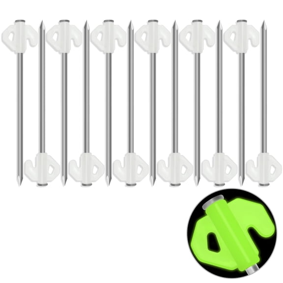AGCAN 12PCS Tent Stakes, 8 inch Glow in The Dark Heavy Duty Camping Stakes, Non-Rust Forged Steel Tent Pegs Ground Stakes Spikes Camping Canopy Stakes