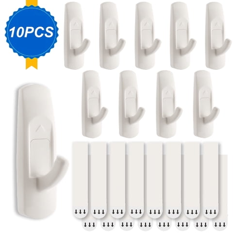 AGCAN 11lbs Large Utility Hooks, 10 Wall Hooks and 16 Adhesive Strips ,Hanging Hooks for Walls No Damage, Heavy Duty Adhesive Hooks for Bathroom Shower Hanging Towel Coat Door Key