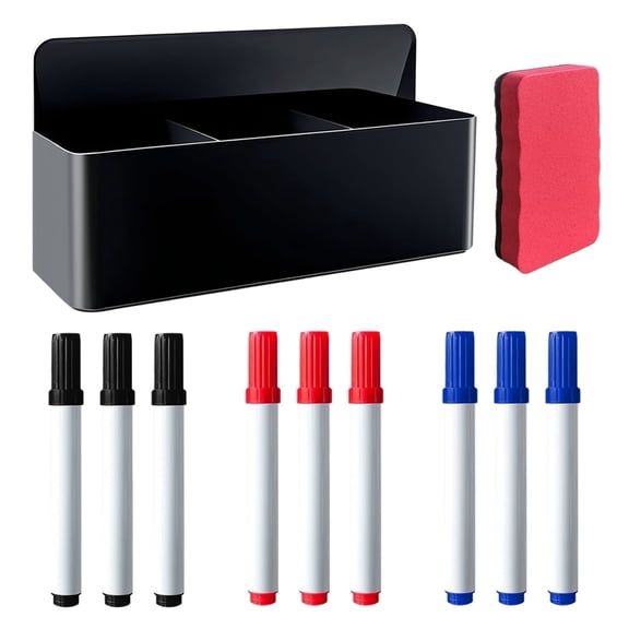 AGCAN Whiteboard Magnetic Dry Erase Marker Holder Set, Dry Erase Markers Bullet Tip 3 Colors 9 Whiteboard markers with Big Magnetic Pen Holder