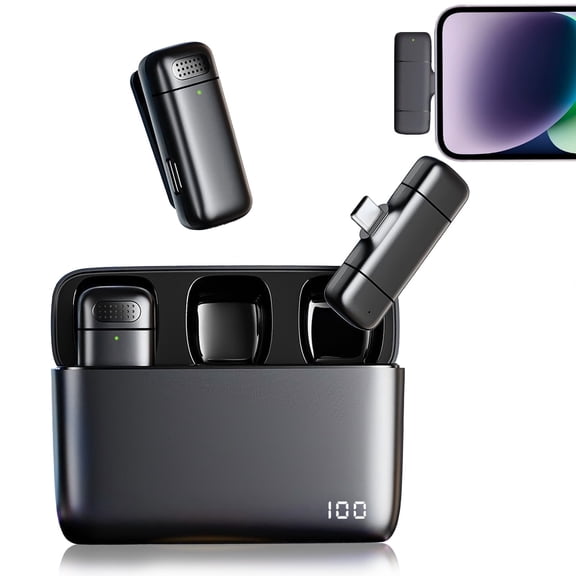 AGCAN Wireless Lavalier Microphone for iPhone and Android, 60H Battery Life with Charging Case, Lapel Microphone with Noise Reduction, Clip On Mini Mic for Video Recording, Interviews, Vlog