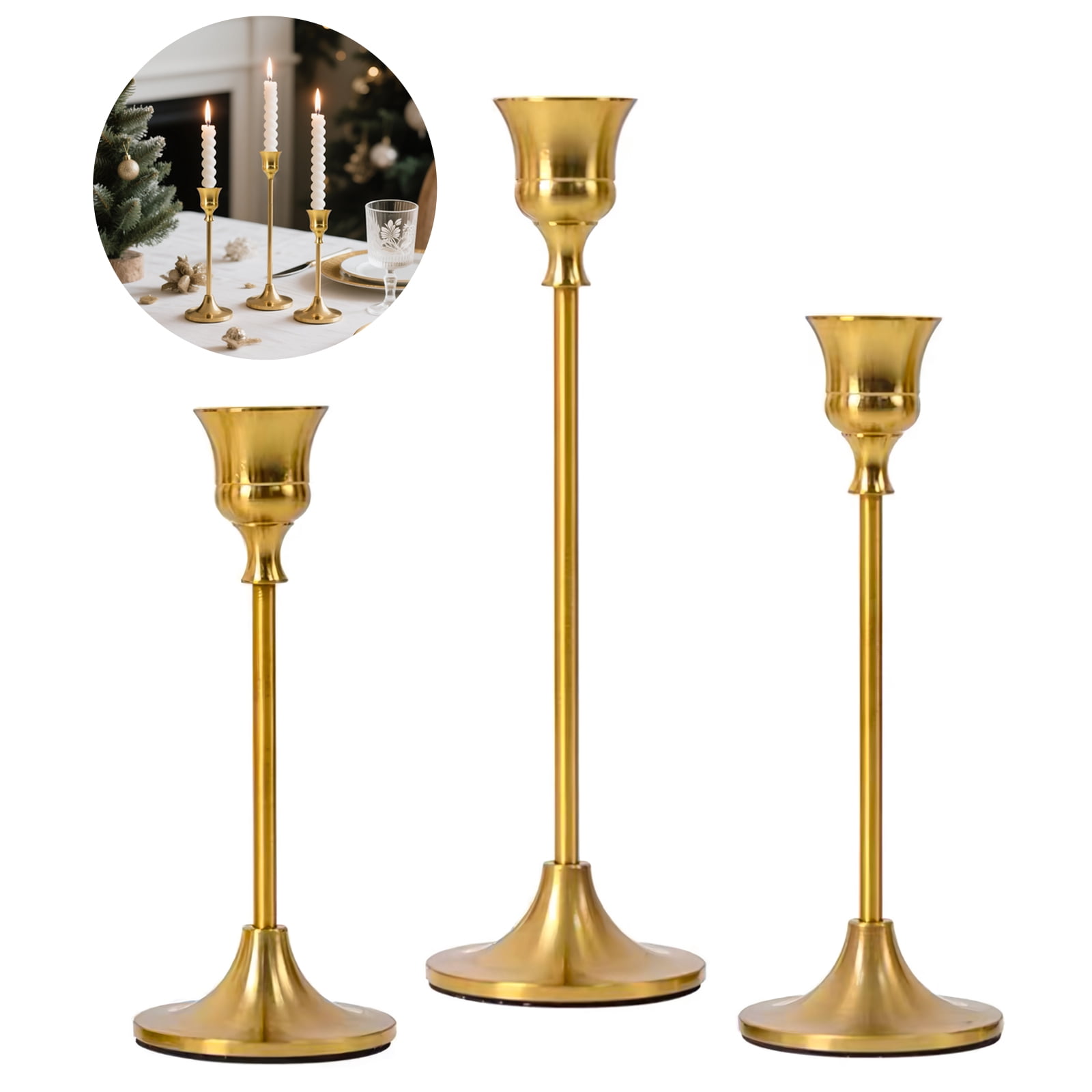 AGCAN Set of 3 Candlestick Holders Brass Gold Metal Taper Candle ...