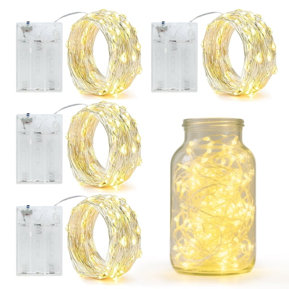 AGCAN 4 Pack 20 Ft 50 LED Fairy Lights Battery Operated, Silver Wire Waterproof String Lights for Party Halloween Christmas Decorations Gift Indoor Outdoor Bedroom Yard, Warm White