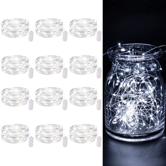 AGCAN 12 Packs Fairy Lights Battery Operated, 9.84FT 30 LED Mini Battery Powered Copper Wire Starry String Lights for Christmas Bedroom Party Indoor Gift Decoration (Cold White)
