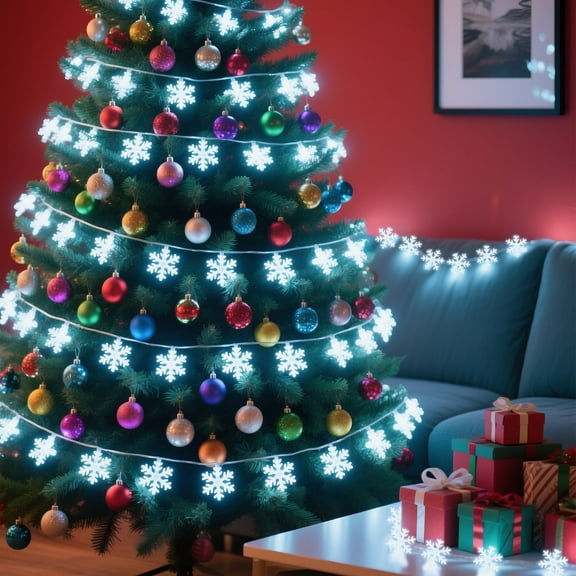 AGCAN 2 Pack Christmas Snowflake String Lights, 20 FT 40 LED Battery Operated Waterproof Fairy Lights for Bedroom Porch Xmas Tree Party Patio Garden Tent Indoor Outdoor Décor, Cool White