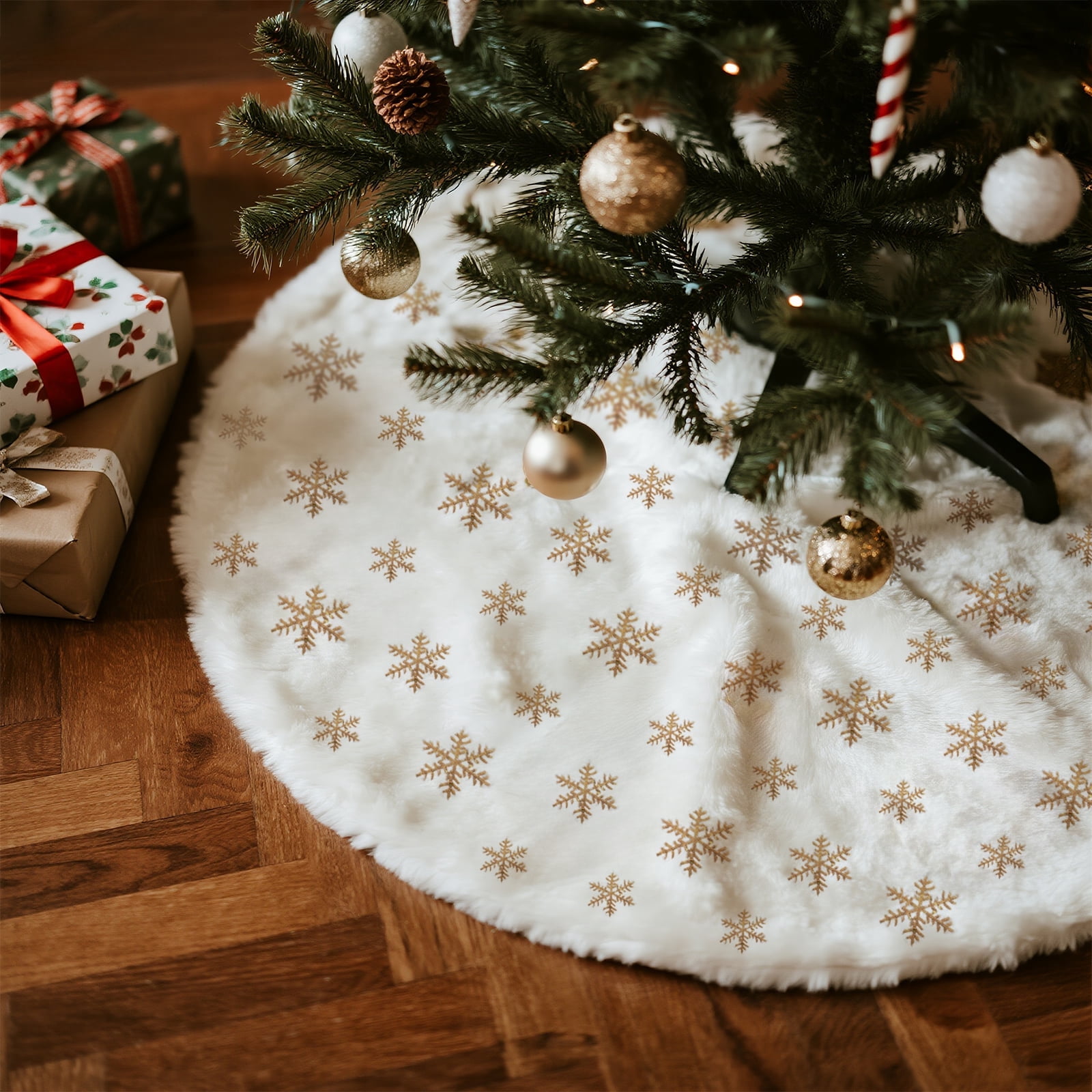 AGCAN 48 Inch Large Christmas Tree Skirt, White Faux Fur Tree Skirt ...