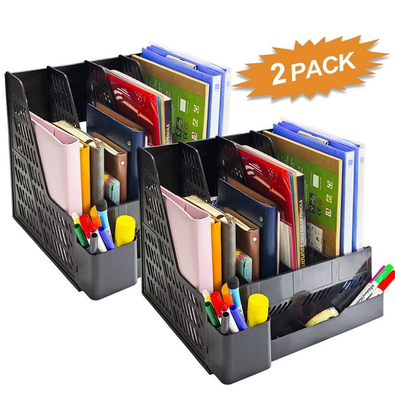 AGCAN 2 Pack Desk Organizers and Accessories with File Holder, 4-Tier Desk Accessories & Workspace Organizers with 1 Pen Holder, Paper Organizer for Office Supplies, Black