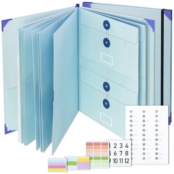AGCAN Manila Pocket Folder, Snap Closure Sealed Envelope - Expandable File Organizer for Important Papers, Passports, Birth Certificates, Ideal for Home Office Organization & Gift, Blue
