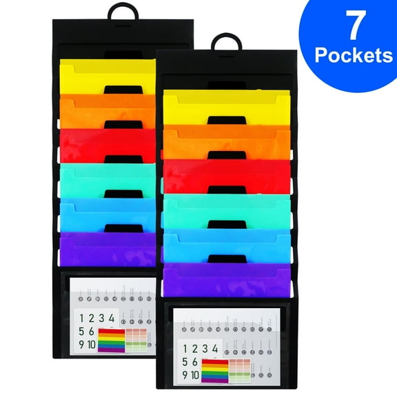 AGCAN 2 Pack Cascading Hanging Wall File Organizer, Black with 12 Removable Poly Assorted Color Folders, Wall-Mounted Folder Organizer for Office School Home