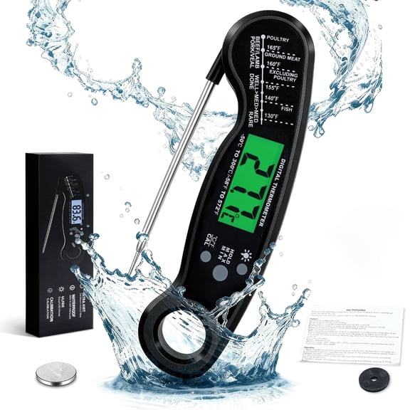 AGCAN Digital Meat Thermometer, Instant Read Food Thermometers, Waterproof Cooking Thermometer with Backlight for BBQ Grilling Cooking Liquids Beef