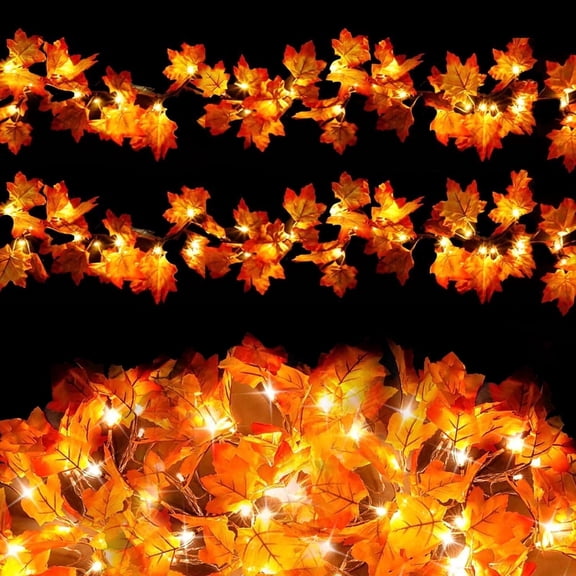 AGCAN 3 Pack Maple Leaf String Light, Total 60 LED 30Ft Artificial Fall Decor Leaf Light USB Operated Centerpiece Table Decorations for Autumn Harvest, Thanksgiving, Halloween, Indoor