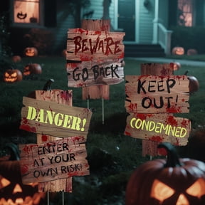 AGCAN Halloween Sign, Large Beware Danger Keep Out Halloween Yard Sign, 3 Pack 17x13 Inches Zombie Vampire Graves Lawn Halloween Decoration with Stakes Scary Spooky Decor