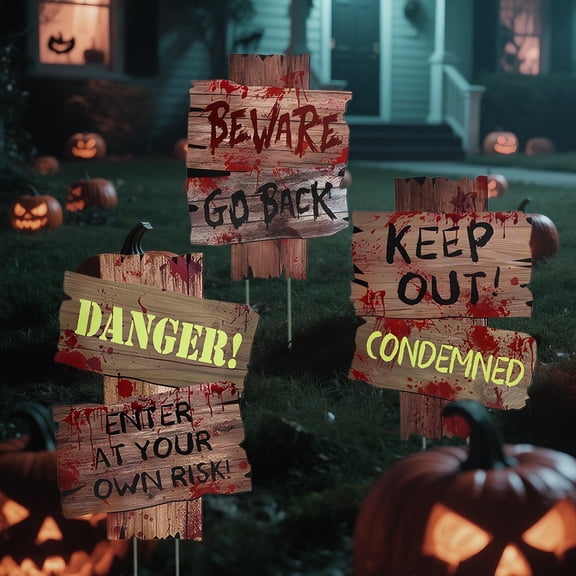 AGCAN Halloween Sign, Large Beware Danger Keep Out Halloween Yard Sign, 3 Pack 17x13 Inches Zombie Vampire Graves Lawn Halloween Decoration with Stakes Scary Spooky Decor