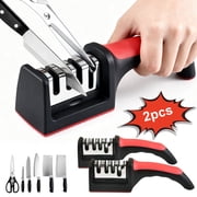 AGCAN 2 Pack Knife Sharpener, 4-Stage Ceramic Stone Kitchen Knife Sharpeners with Non-slip Base, Diamond Rods Knife Sharpening System for Kitchen Knives, Scisso