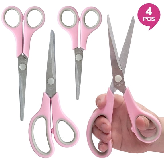 AGCAN 4 Pack Scissors All Purpose, 8" Multicolor Scissors for Office with Sharp Blades, Scissors All Purpose Heavy Duty with Comfort Grip Handles For Home, Sewing, and Crafts, Pink