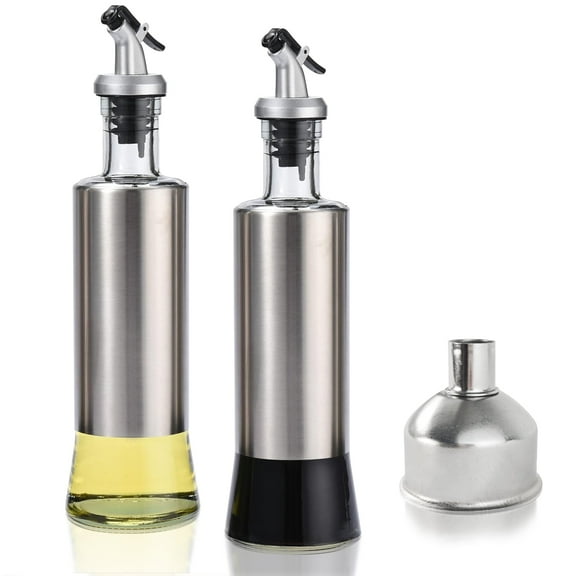 AGCAN Olive Oil Dispenser Bottle for Kitchen, Glass Oil and Vinegar Dispenser with Flip Top Pourer, 2 Pack, 10 oz
