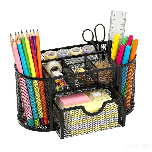 AGCAN Mesh Desk Organizer, 9 Compartments Pen Holder for Desk, Mesh Office Desk Accessories for Home, Classroom, Office, Black