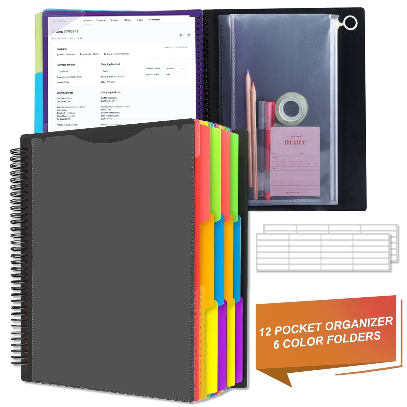 AGCAN 12 Pocket Project Organizer, Multi Pocket Folders with Sticky ...
