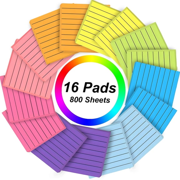 AGCAN 16 Pack Sticky Note Pads with Lines, 3 x 3 in Notepads with Lines, Self-Stick Lined Sticky Notes for Home, Office, Meeting, Dorm, Energy Boost Collection