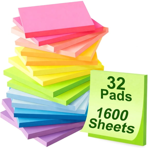 AGCAN 32 Pack Sticky Note Pads, 3 x 3 in Self-Stick Notes, Assorted Colors Sticky Notes for Home, Office, Meeting, Dorm, Energy Boost Collection