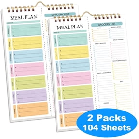AGCAN 2 PCS Weekly Meal Planner, 8.5x5.8 Inch Undated Meal Planner and Grocery List, Easy Tear-Off Design, 104 Sheets Family Dinner Menu for Weight Loss or Dinner List for Family