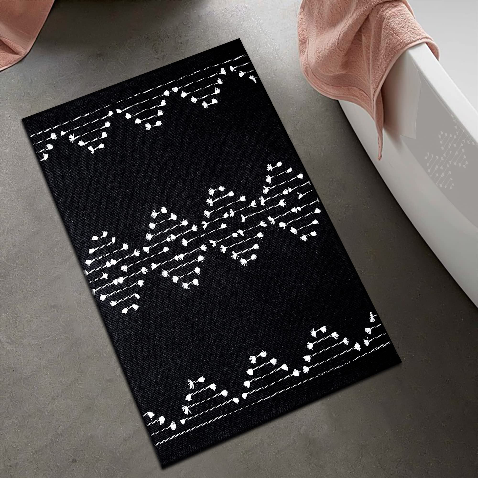 AGELMAT Boho Bathroom Rug 2' x 3',Black and White Area Rug for Bedroom