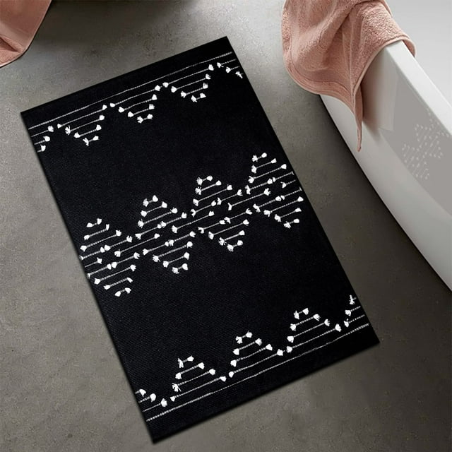 AGELMAT Boho Bathroom Rug 2' x 3',Black and White Area Rug for Bedroom