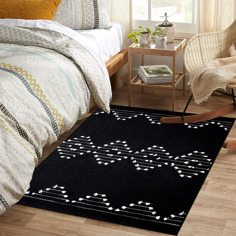 AGELMAT Boho Bathroom Rug 2' x 3',Black and White Area Rug for