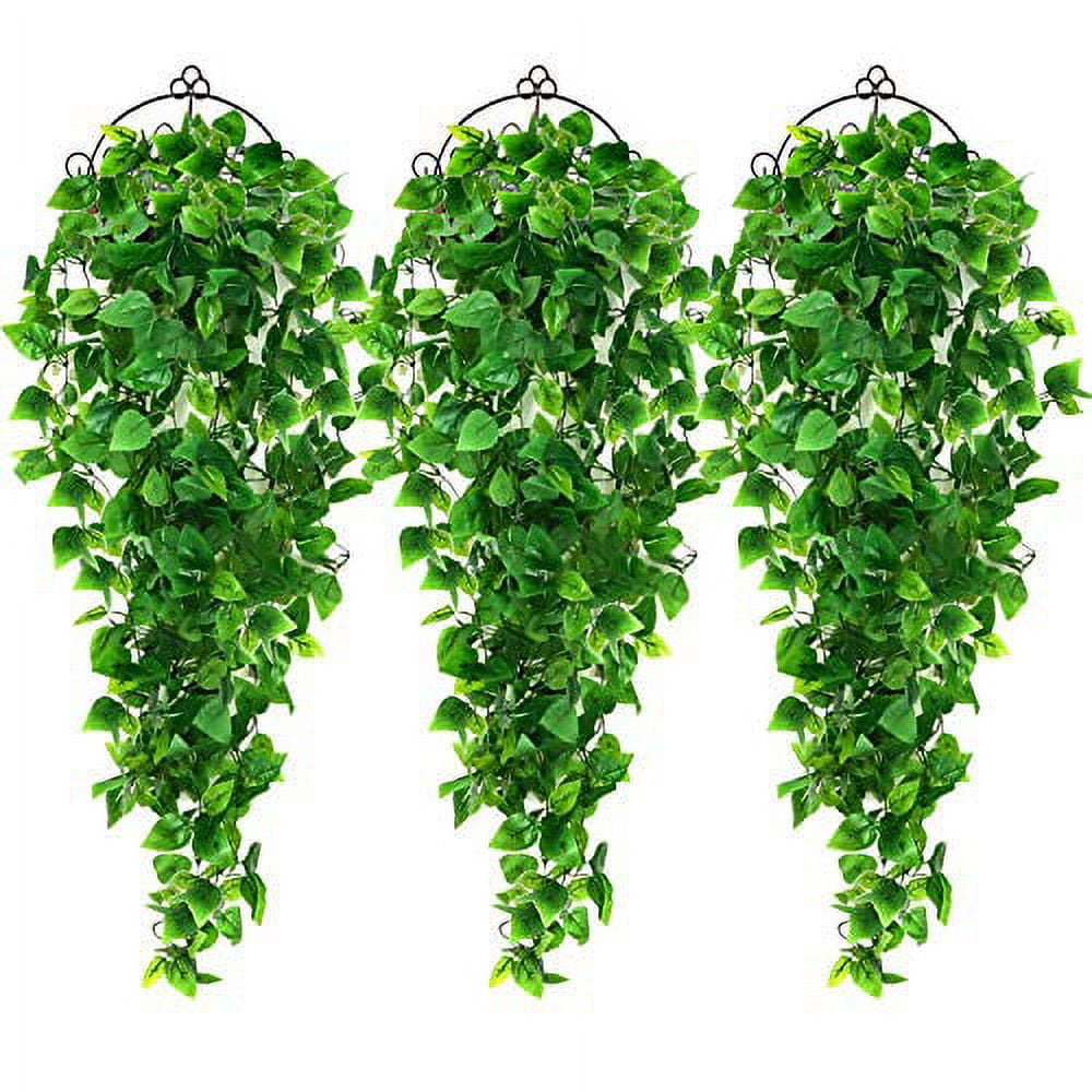 Green Artificial Ivy Hanging Plants for Indoor and Outdoor Decor, 3-Pack