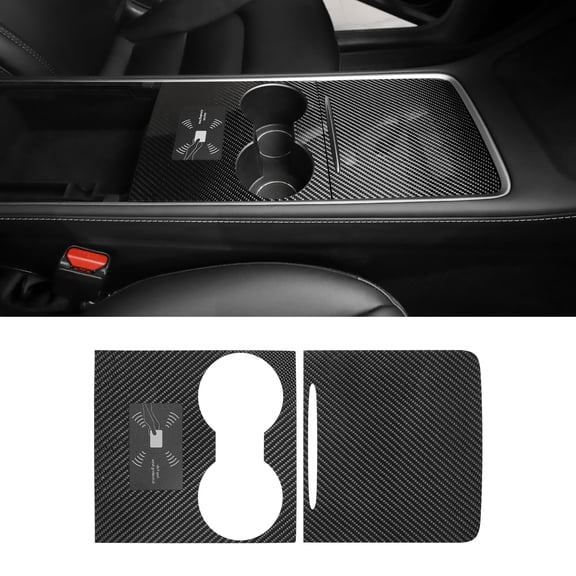 AGETIN Real Carbon Fiber Center Console Wrap Kit for Tesla Model Y 2021-2024 & Model 3 2021-2023 | 2PCS OEM Style Interior Trim Cover | Adhesive Upgrade Set