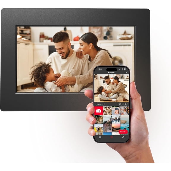 AGFA Photo FRAMEO WiFi Digital Picture Frame 7 Inch  HD Touchscreen Smart Photo Frame, Share Photos & Videos Instantly via App, 32GB Memory, Auto-Rotate, Clock & Weather, Slim Modern Design
