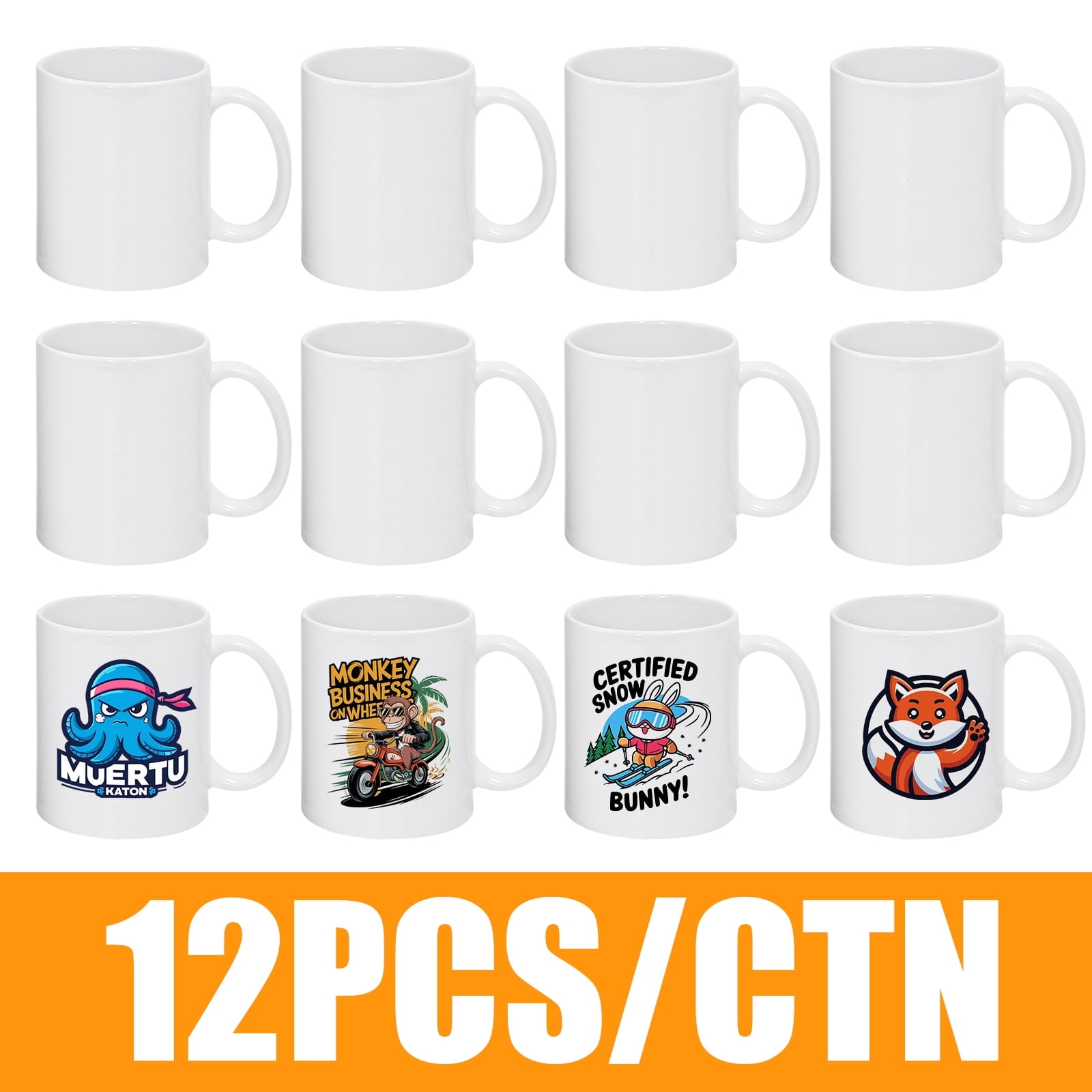 12PCS 11OZ Sublimation Ceramic Mugs with Handles White Blank Cups for DIY Printing Personalized Gifts Coffe Tea