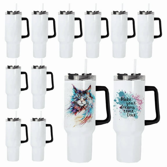 AGH 12 Pack 40 OZ Sublimation Tumbler Blanks with Handle & Straw, Travel Coffee Cup, Stainless Steel Sublimation Water Bottle, Sublimation Cups, DIY Gift