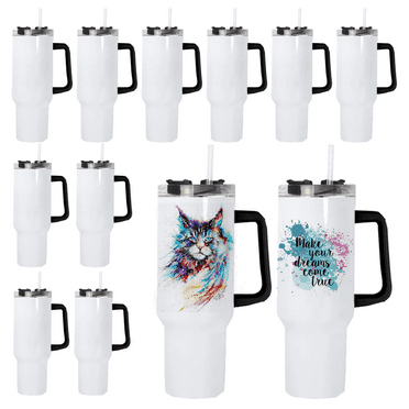 AGH 12 Pack 40 OZ Sublimation Tumbler Blanks with Handle & Straw, Travel Coffee Cup, Stainless Steel Sublimation Water Bottle, Sublimation Cups, DIY Gift