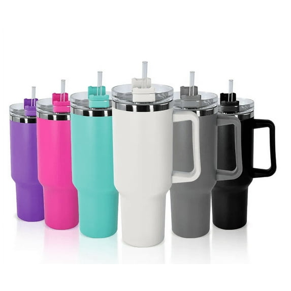 AGH 12 Pack 40 OZ Tumbler 6 Color with Handle & Straw, Travel Coffee Cup Stainless Steel, Double Wall Vacuum Insulated Sports Water Bottle