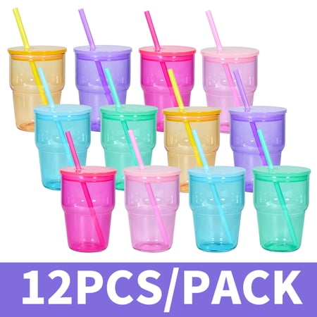 AGH 12oz Sublimation Glass Cups with Lids and Straws, 12 Pack Jelly Color Reusable Beer Can Glasses, Blank Tumblers for DIY Printing, Iced Coffee, Juice, Party Gifts