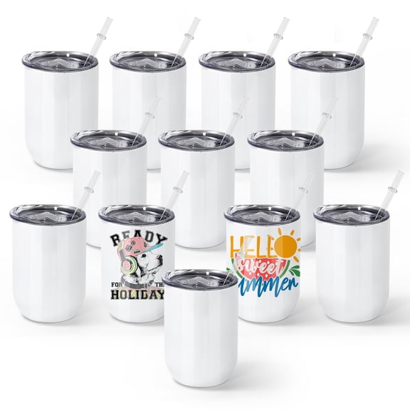 AGH 12oz Sublimation Wine Tumbler Blanks Wine Glasses Set of 50, Stainless Steel Insulated Wine Tumbler with Lids, Stemless Wine Glass, Wine Accessories Wine Gifts for Women