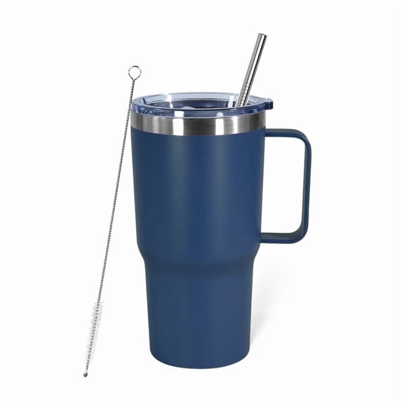 AGH 20oz Tumbler with Handle Stainless Steel Insulated Coffee Mug Travel Mug with Handle Double Wall Tumbler Cup with Spill Proof Lid and Straw and Straw Brusher, 1 Pack, Navy Blue