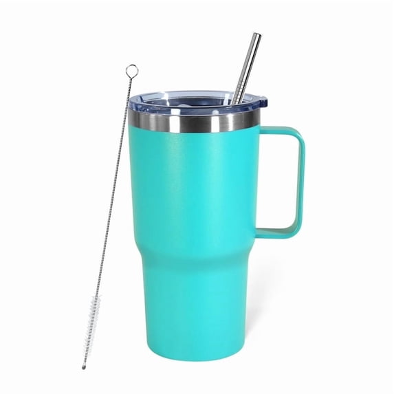 AGH 20oz Tumbler with Handle Stainless Steel Insulated Coffee Mug Travel Mug with Handle Double Wall Tumbler Cup with Spill Proof Lid and Straw and Straw Brusher, 1 Pack,Mint Green