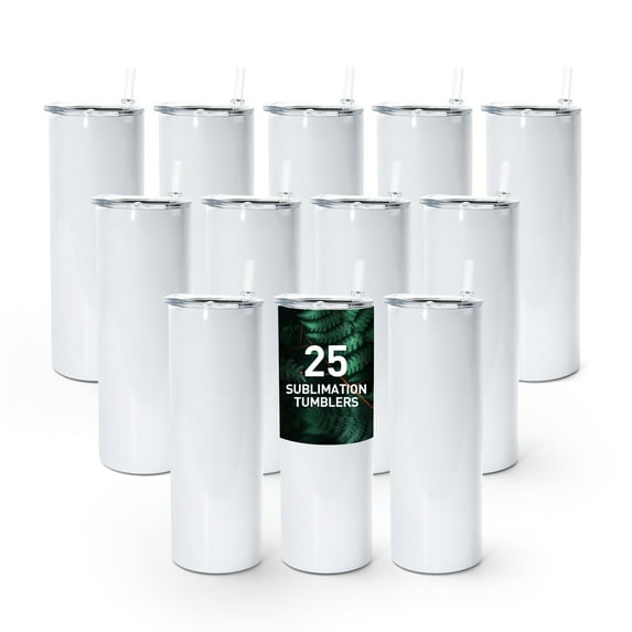 AGH 25 Pack 20oz Sublimation Tumblers Straight Skinny Tumblers Bulk, Stainless Steel White Insulated Tumbler with Lids & Straws