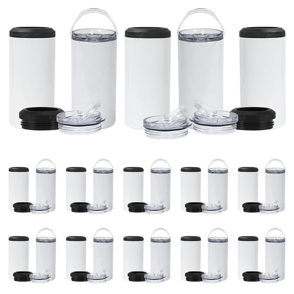 AGH 25Pack 16oz 4-in-1 Can Cooler sublimation Blank tumblers with 2 lid and straw,White Double Wall Stainless Steel Insulated Can Holder,for Below 350ml Standard Cans,Beer Bottles,skinny jar