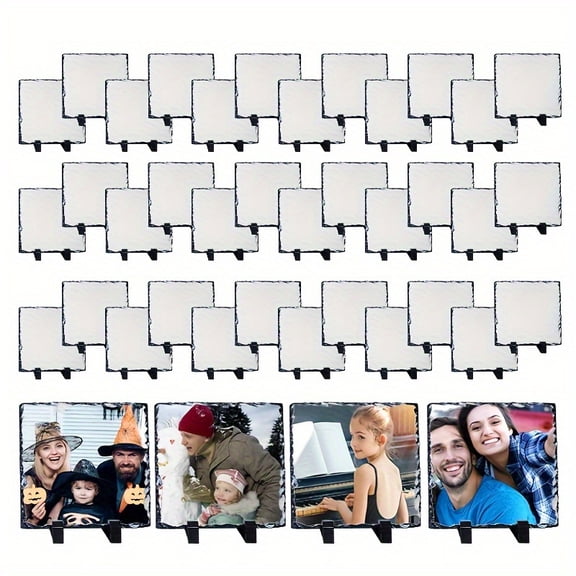 AGH 40Pcs 6x6 Inch Sublimation Slate Blanks With Display Holder, Square Shaped Plaque Rock Stone Picture Memorial Stone Frame, Photo Gifts For Furniture, Halloween Or Christmas Decoration, Sublimatio