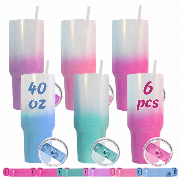 AGH 40oz sublimation tumbler with handle Shimmer Holographic Gradient tumblers 304 stainless steel insulated mug for Tumbler Heat Press 6 Pack