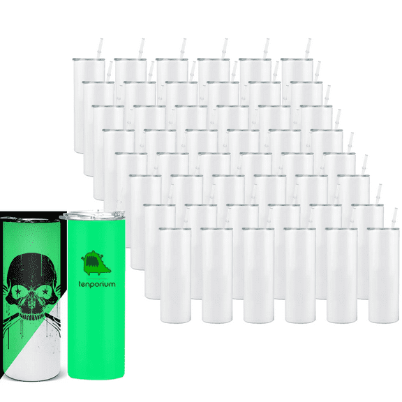 AGH 50 Pack 20 OZ Sublimation Tumbler Blanks with Lid and Straw Glow in the Dark, Stainless Steel Straight Sublimation Tumbler Cups, DIY Gift (White Turns Green)