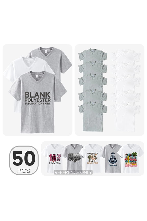 50pcs, usa warehouse mix size V neck T-shirt, sublimation blanks S-XXL each 10pcs US size, grey and white each 25pcs ,Advertising party shirt,crafting