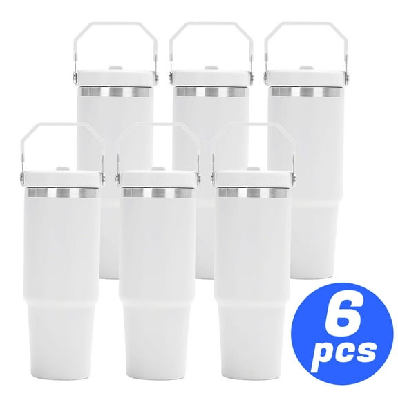 AGH 6 Pack 30oz Tumbler with Handle and Flip Straw Lid Double Wall Insulated Travel Coffee Mug Stainless Steel Vacuum Insulated Coffee Tumbler Cup for Hot and Cold Beverages,Leak-proof