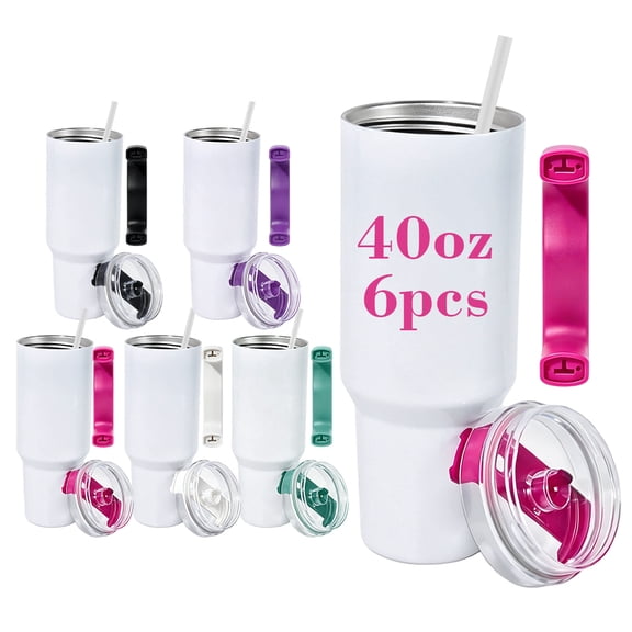 AGH 6 Pack 40 OZ Sublimation Tumbler Blanks with Handle & Straw, Travel Coffee Cup, 304 Stainless Steel Sublimation Water Bottle, Sublimation Cups, DIY Gift